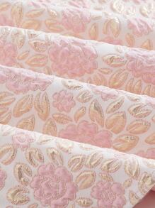 SHEIN MOD Dragkedja Famsida Knut Pärlor Blommig Boho Klänning - Babyrosa - Visa 3