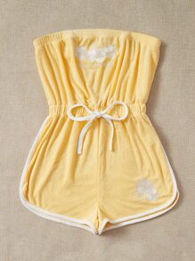 SHEIN Qutie 印花前打結抹胸連體短褲 - 黃色 - 查看 3