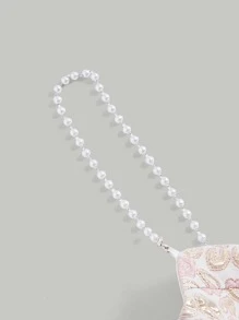 SHEIN MOD Dragkedja Famsida Knut Pärlor Blommig Boho Klänning - Babyrosa - Visa 4
