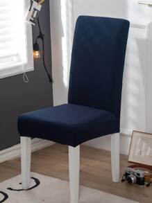 1pc Four Seasons Solid Color Stretch Chair Slipcover, For Dining Room, Hotel, Ceremony - Navy Blue - View 1