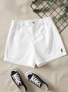 SHEIN EZwear Plus High Waist Letter Patched Detail Shorts - White - View 1