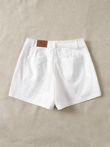 SHEIN EZwear Plus High Waist Letter Patched Detail Shorts - White - View 2