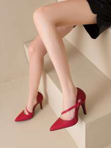 Women Two Tone Point Toe Stiletto Heeled Pumps Funky Court Pumps - Red - View 1