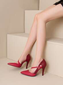 Women Two Tone Point Toe Stiletto Heeled Pumps Funky Court Pumps - Red - View 2