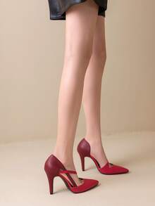 Women Two Tone Point Toe Stiletto Heeled Pumps Funky Court Pumps - Red - View 3