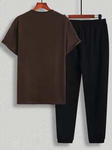 Manfinity Homme Men Coconut Tree & Slogan Graphic Tee & Drawstring Waist Sweatpants - Multicolor - View 2