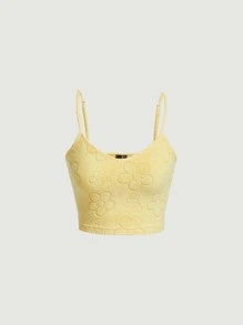 SHEIN MOD Áo hai dây Hoa Giải trí - Màu vàng - Xem 1