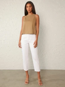 SHEIN BASICS Chất rắn Vòng cổ Áo ba lỗ Cho mùa hè - Màu Khaki - Xem 3