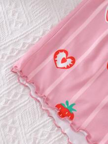 Tween Girls Strawberry Print Home Clothes - Pink - View 4