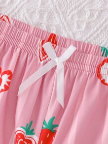 Tween Girls Strawberry Print Home Clothes - Pink - View 5