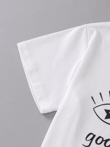 Girls Eyelash & Slogan Graphic Tee & Shorts PJ Set - Multicolor - View 3