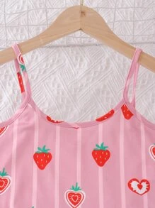 Tween Girls Strawberry Print Home Clothes - Pink - View 6