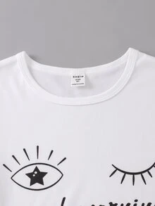 Girls Eyelash & Slogan Graphic Tee & Shorts PJ Set - Multicolor - View 4