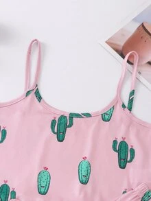 Tween Girls Cactus Pattern Tank Top And Long Pants Homewear Set - Dusty Pink - View 4