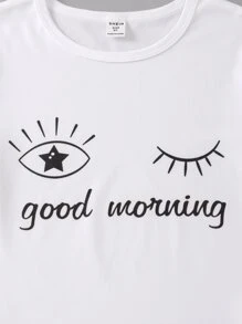 Girls Eyelash & Slogan Graphic Tee & Shorts PJ Set - Multicolor - View 5