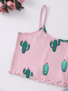 Tween Girls Cactus Pattern Tank Top And Long Pants Homewear Set - Dusty Pink - View 5