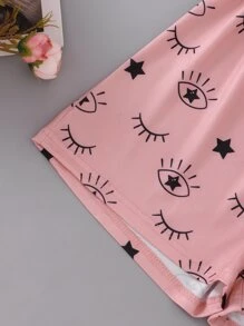 Girls Eyelash & Slogan Graphic Tee & Shorts PJ Set - Multicolor - View 6