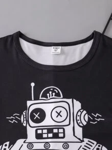Boys' Cartoon Robot Printed Short Sleeve Homewear Set, Toddler - Black - View 5