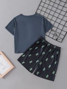 Boys' Cactus Printed Short Sleeve Shirt And Shorts Pajama Set - Multicolor - View 2