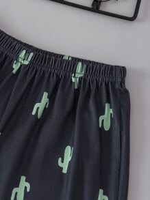 Boys' Cactus Printed Short Sleeve Shirt And Shorts Pajama Set - Multicolor - View 3