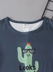 Boys' Cactus Printed Short Sleeve Shirt And Shorts Pajama Set - Multicolor - View 5