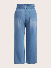 Plus High Waist Belted Straight Leg Jeans - Light Wash - View 2