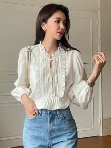 DAZY Women's Casual Business Style Loose School Uniform Shirt,Fall Women Clothes Long Sleeve Top - White - View 1