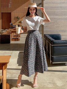 DAZY 纯色T恤和碎花半裙，女士两件套度假套装 - 彩色 - 查看 1