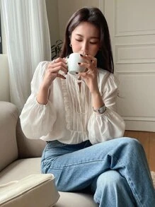 DAZY Women's Casual Business Style Loose School Uniform Shirt,Fall Women Clothes Long Sleeve Top - White - View 4