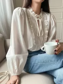 DAZY Women's Casual Business Style Loose School Uniform Shirt,Fall Women Clothes Long Sleeve Top - White - View 6