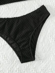 SHEIN Swim Summer Beach Textured Bikini Set Bandeau Top & High Waisted Bottom 2 Pieces Bikini - Black - View 4