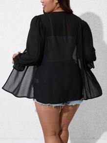 SHEIN LUNE Plus Flounce Sleeve Open Front Coat Fall Winter Cloth For Women - Black - View 2