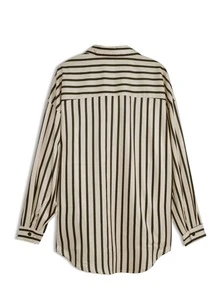 Vertical Stripe Drop Shoulder Oversized Shirt - Apricot - View 2