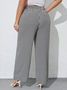 Calvaya Plus Houndstooth Print Wide Leg Suit Trousers - Black and White - View 2