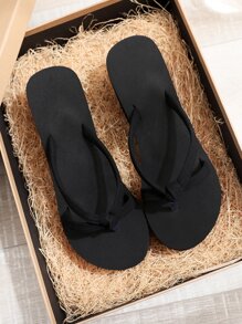 女士人字拖鞋，夏季黑色仿麂皮人字拖鞋，泡沫鞋底坡跟，黑色时尚纯色女士人字拖鞋，沙滩装，女士拖鞋 - 黑色 - 查看 4