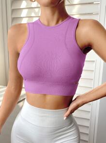 Yoga Trendy Cut Out Side Crop Sports Tank Top - Lilac Purple - View 4