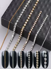 FULL BEAUTY 6 piezas 3d con diseño de diamante de imitación con diseño de cadena Decoración de uñas - Multicolor - Ver 1