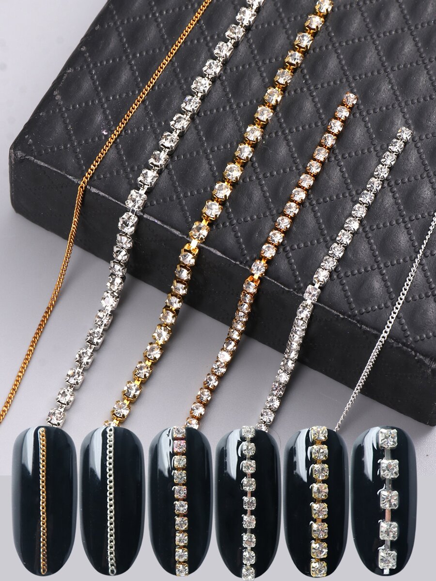 FULL BEAUTY 6 piezas 3d con diseño de diamante de imitación con diseño de cadena Decoración de uñas - Multicolor - Ver 1