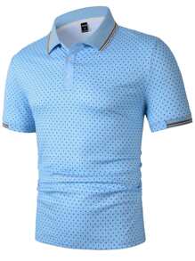 Manfinity Homme Áo thun có cổ Nam Nút phía trước Chấm bi Công việc - Màu xanh lam - Xem 3