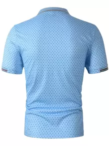 Manfinity Homme Áo thun có cổ Nam Nút phía trước Chấm bi Công việc - Màu xanh lam - Xem 2