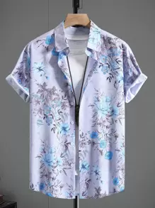 Manfinity Men Floral Print Shirt Without Tee - Blue - View 1