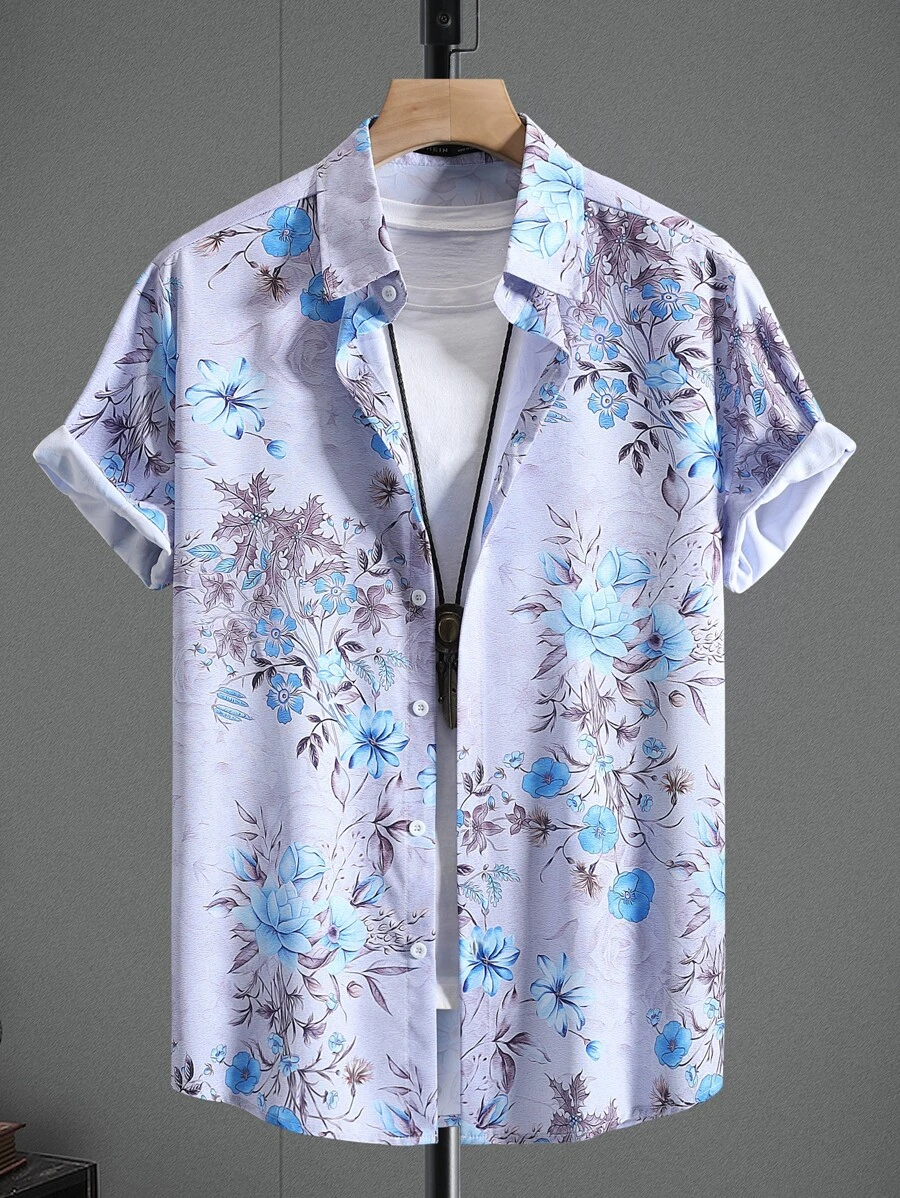 Manfinity Men Floral Print Shirt Without Tee - Blue - View 1