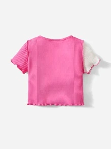 SHEIN Baby Colourblock Lettuce Trim Ribbed Knit Tee - Multicolor - View 2