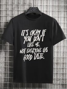 Manfinity Homme Men T-Shirts Fit Crew Neck Short Sleeve Slogan Tee Casual Faith Summer Knit Top - Black - View 1