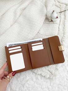 Billetera pequeña con solapa de dos tonos, cartera pequeña con ventana para tarjetas de crédito y billete, billetera plegable para mujeres, portátil, para dinero, efectivo, trabajadores de cuello blanco, para mujer universitaria, trabajo, negocios, viajes, oficina, para aniversario, pareja, regalo de cumpleaños, San Valentín - Marrón - Ver 4