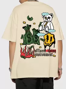 ROMWE MEN Men Cartoon Graphic Tee - Khaki - View 1