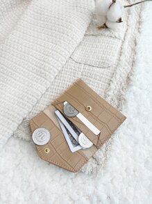 SOUTHLAND&KANGAROO 鳄鱼压纹翻盖轻便便携卡包身份证包白领女性节日纪念日生日礼物配件礼品卡夹钱包名片夹信用卡夹女士女士迷你钱包卡片钱包 - 卡其色 - 查看 3