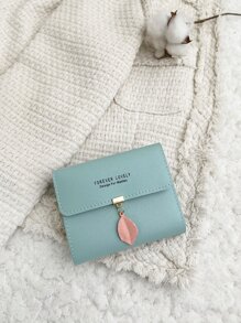 Leaf Pendant Letter Fashion Small Wallet Coin Pocket Small Purse Bifold Women Wallet Mini Lightweight Minimalist Fashion Modern Business For Anniversary For On Valentine Day For Birthday Gift For Gift For Women For Girls For Lady For Female Bag School Supplies For School Dorm Room & Back To School Back To School Supplies - Blue - View 2