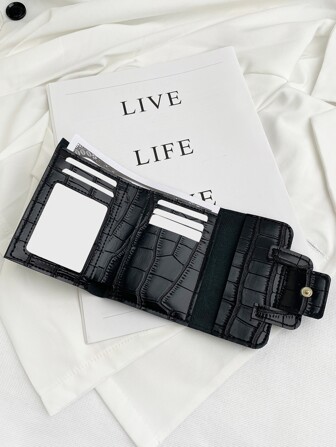 Crocodile Embossed Flap Women Coin Pocket Small ID Window Bifold Women Wallet Pattern Engraved ID Card Portable Minimalist For Birthday Gift For Gift Wallet Wallet Women Teacher Gifts Gift For Girlfriend Women Gifts Present Gifts For Teachers For Women Wallet Purse Wallet Small Wallet