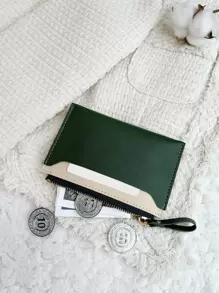 时尚双色超薄轻便便携式现金卡位零钱袋适用于生日礼物周年纪念圣诞节情人节情侣女士女孩青少年大学生学生书包学校用品宿舍和返校卡夹卡夹钱包名片夹信用卡夹身份证夹女士迷你钱包卡片钱包 - 綠色 - 查看 2